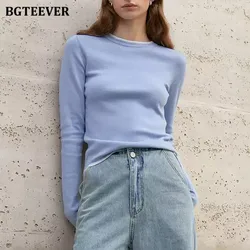 BGTEEVER Casual Patchwork O-neck Ladies Sweaters Jumpers Autumn Winter Long Sleeve Loose Female Knitted Pullovers Tops