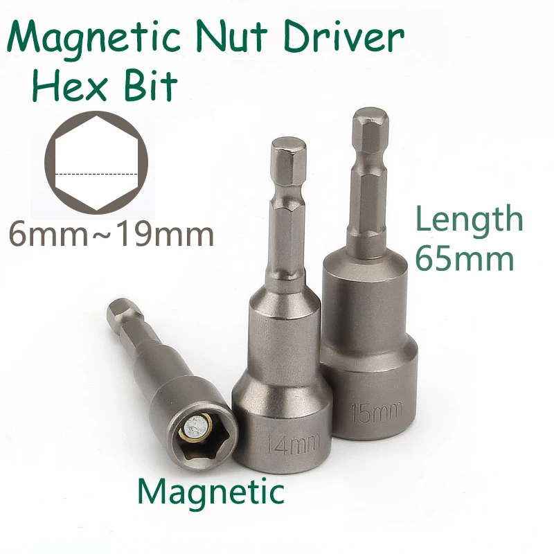 

Impact Socket Magnetic Nut 6~19mm Screwdriver 1/4" Hex Key Set Drill Bit Adapter for Power Drills Impact Drivers Socket Kit