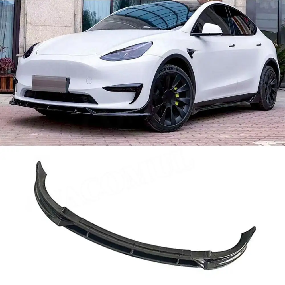 VACOMUL Carbon Fiber/ABS Front Bumper Lip Chin Spoiler for Tesla Model Y 2021+ 3Pcs/Set Front bumper cover Car Body Kit