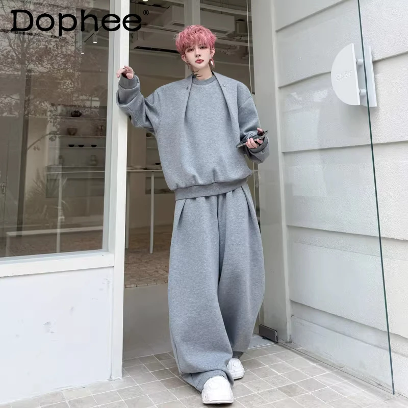 

Мужской спортивный костюм-двойка (свитшот и брюки) с круглым вырезом, однотонный, весна 2026, новинка, высококачественный, модный, комфортный