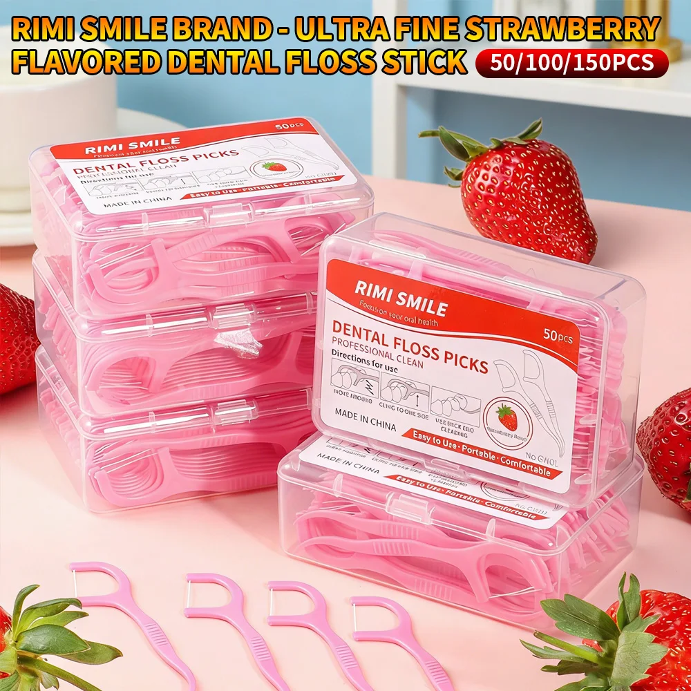 

Зубные нити-флоссеры RIMI SMILE с клубничным вкусом, 50-150 шт., ультратонкие, высокопрочные, одноразовые, для ежедневной межзубной чистки