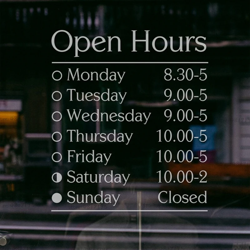 Salon Business Hours Decal Storefront Sticker Sign Custom Open Hours Sign For Entrance Door Or Window Personalised Salon Sticker
