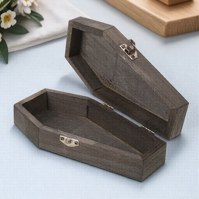 

Small Coffin Jewelry Box Wooden Portable Halloween Jewelry Organizer Earring Ring Necklace Storage Case Halloween Coffin