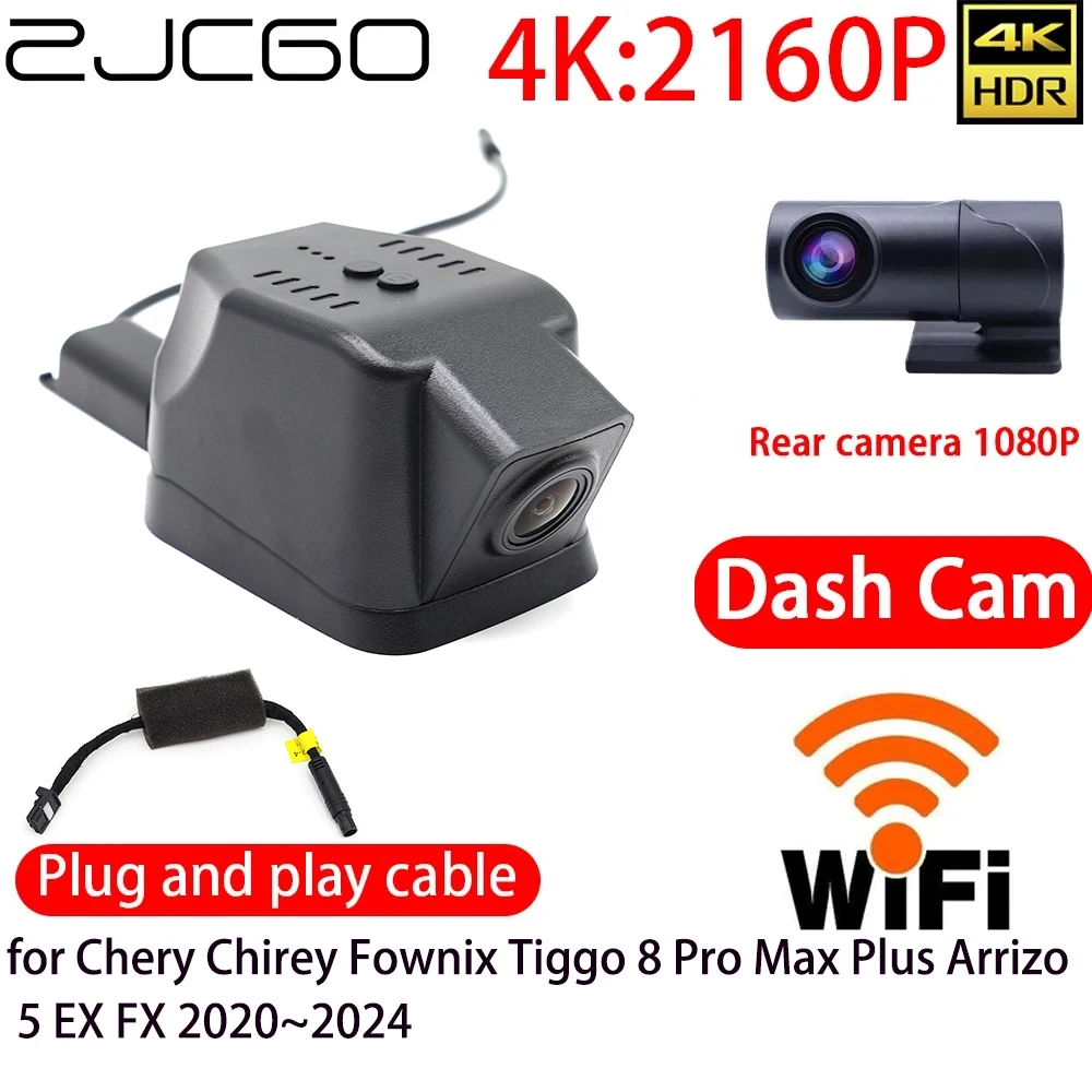 ZJCGO 4K DVR Dash Cam Wifi Front Rear Camera 24h Monitor for Chery Chirey Fownix Tiggo 8 Pro Max Plus Arrizo 5 EX FX 2020~2024