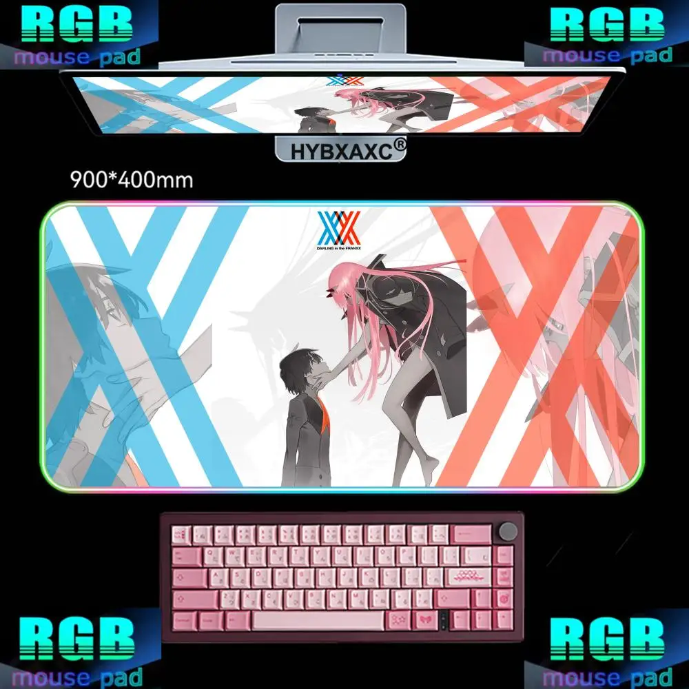 RGB LED Cute Zero Two Girl Mousepad New Large Gamer Anti-slip Keyboard Carpet Darling in the Franxx Rubber Soft Computer Deskmat