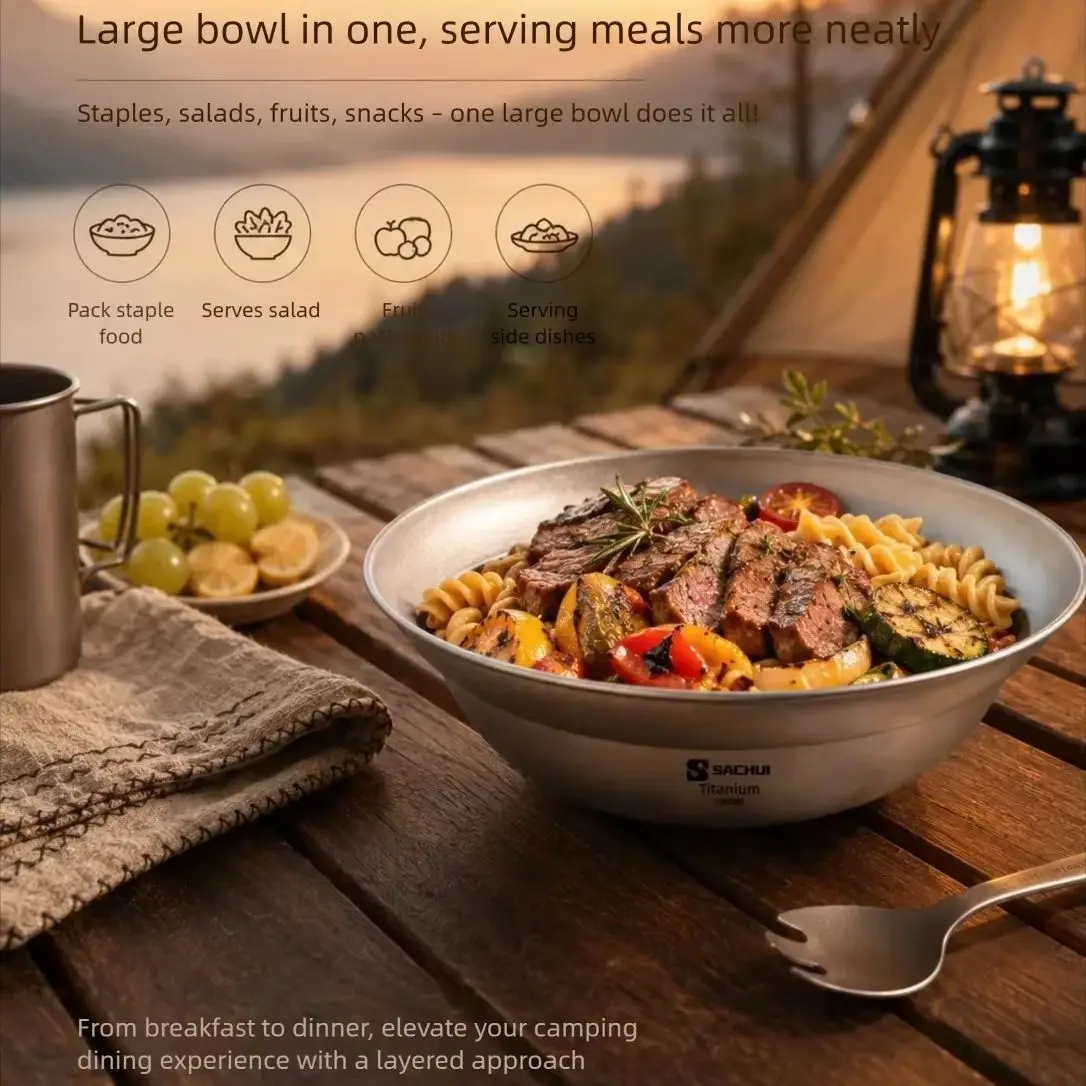 Titanium Ultralight Camping Bowl Plate Set 5