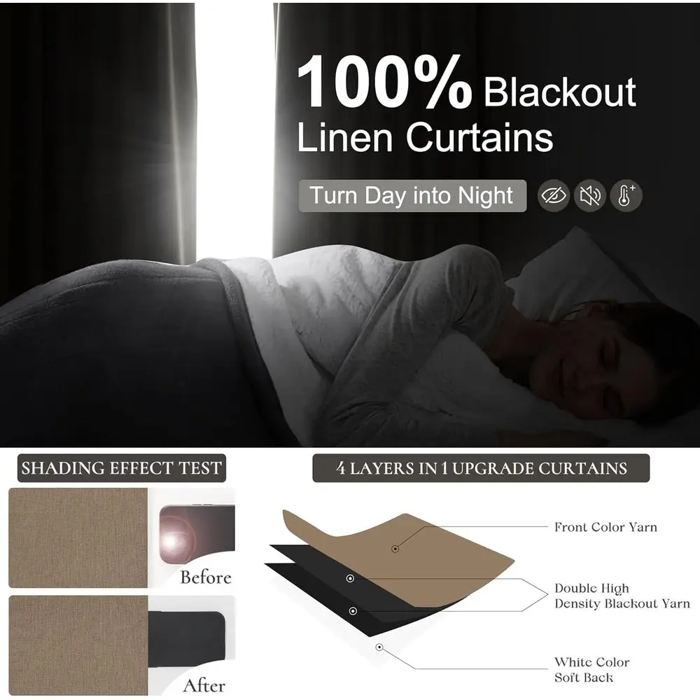 ستائر كتان واسعة للغاية 60 طولًا، بني شوكولاتة، نمط مطوي لغرفة المعيشة وغرفة النوم، ستائر معزولة حراريًا