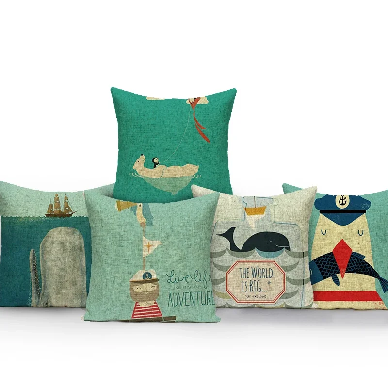 Nordic Style Decorative Cushion Cover Penguin Polar Bear Shark Fashion Animal Print Pillow Case Bedroom Sofa Throw Pillow Cover