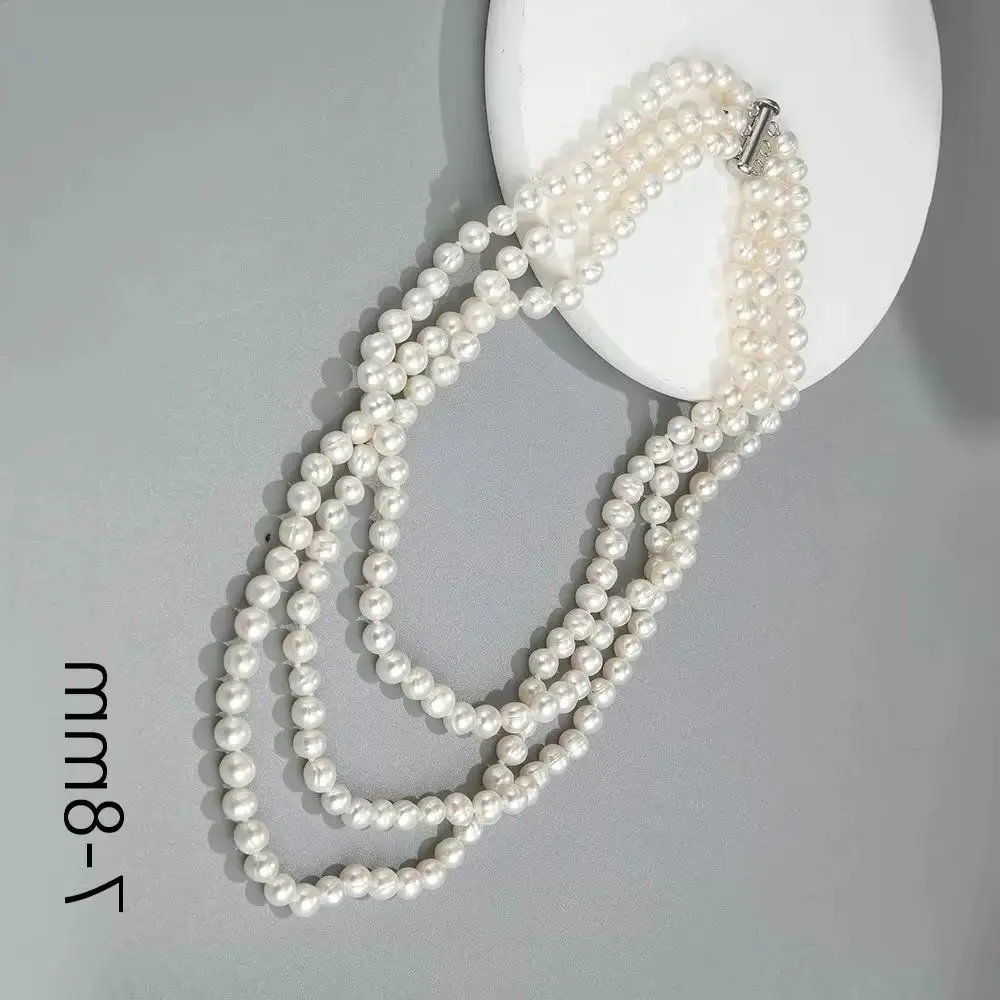 

Hip Hop Punk Style 7-8mm Potato Shape Pearl Necklace White Color Pearl Handmade Jewelry For Women's Sweater Chain Summer Jewelry