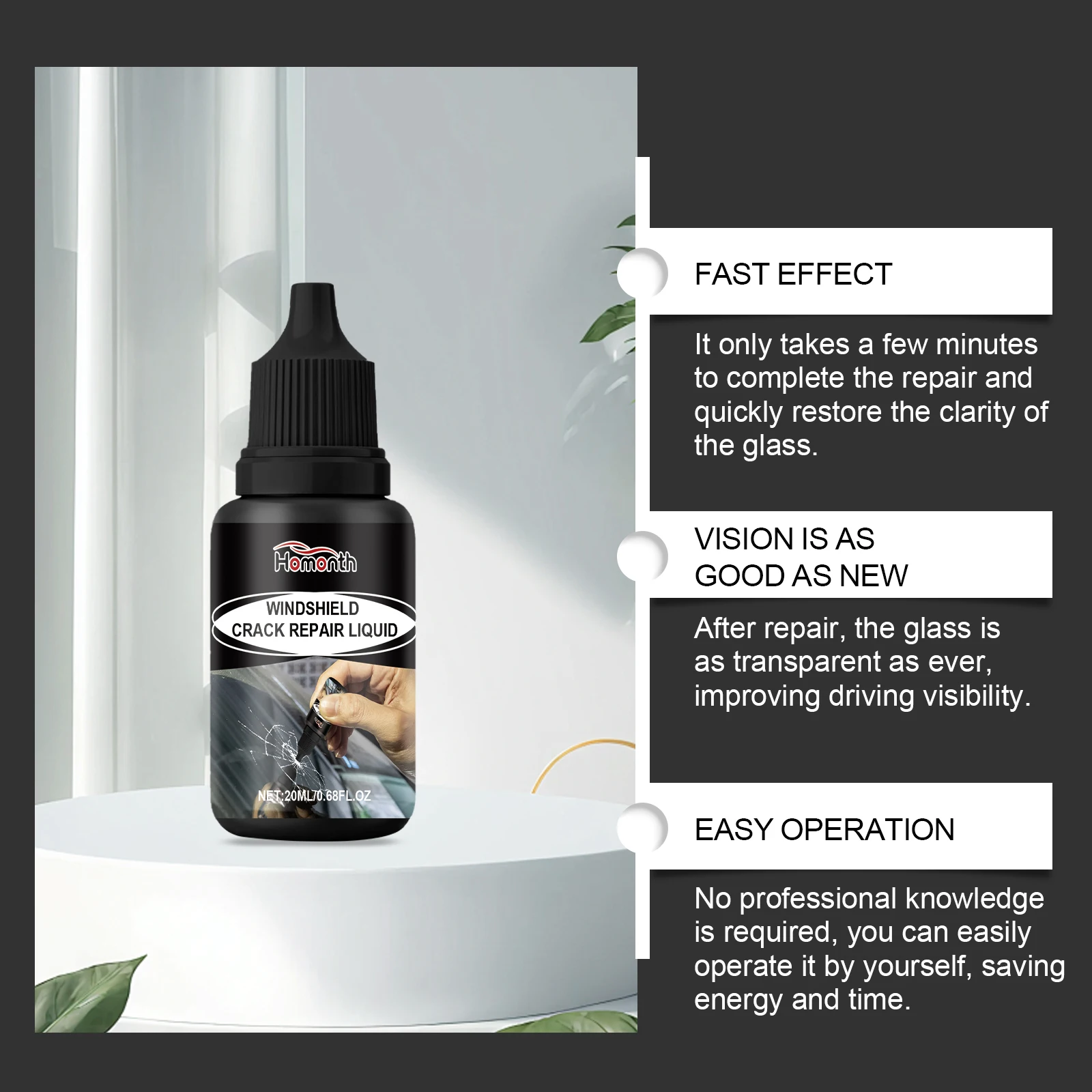 자동차 유리 스크래치 복원액, 레진 복원제, 자동차 액세서리, 앞유리/창 유리 나노 스크래치/균열 복원 도구