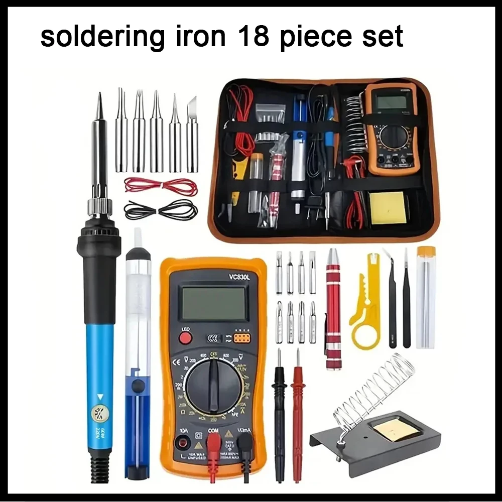 

Adjustable Temperature Soldering Iron 15/18-Piece Set, 110V/220V, 60W Professional Welding & Repair Hot Pen Tool