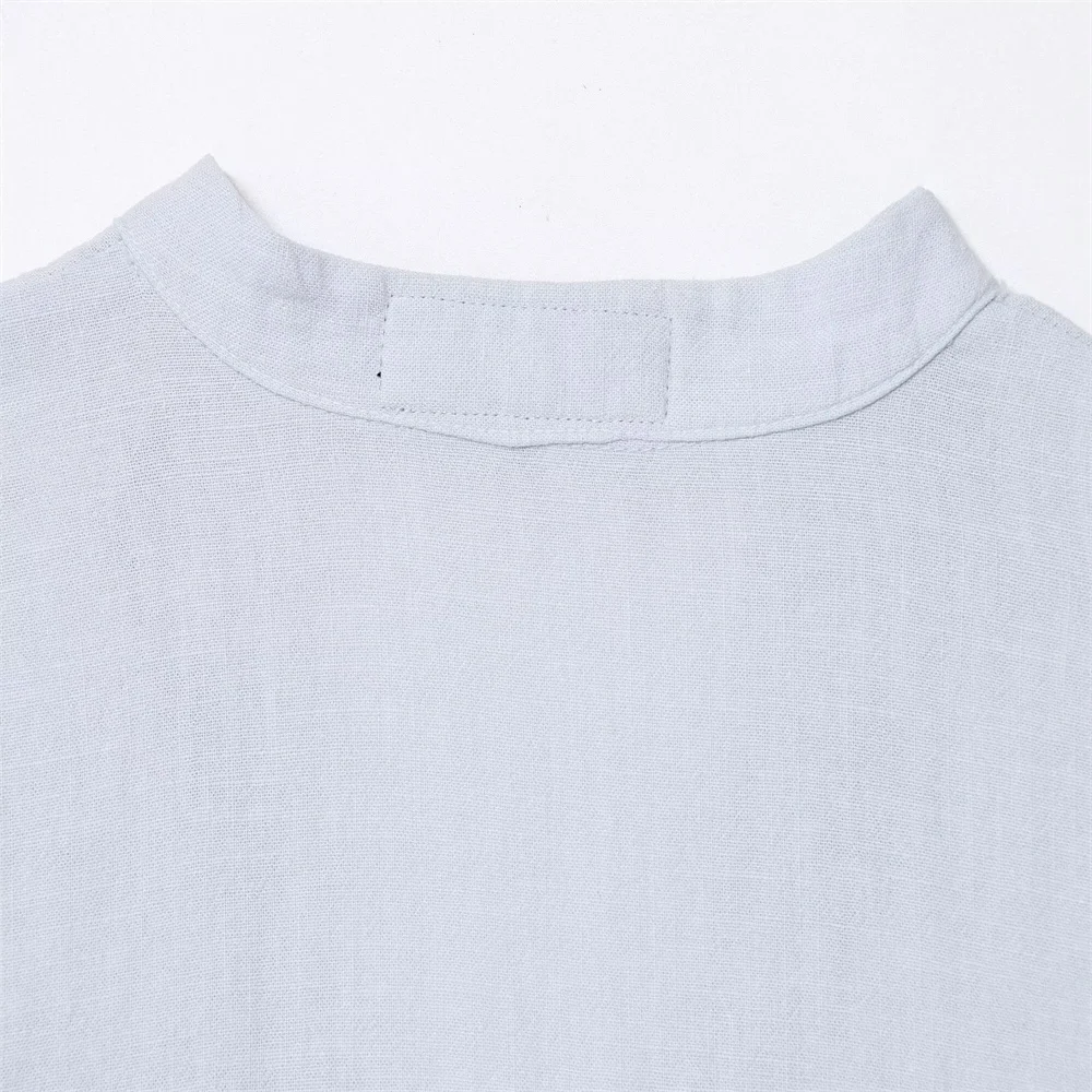 Damska jednokolorowa koronkowa krótka koszula z dekoltem w szpic i długimi rękawami, jednorzędowa, jesienna, nowa, modna koszula na co dzień