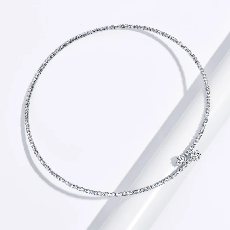 Anziw 1.60CT Heart Cut Moissanite Open Tennis Choker Necklace for Women 925 Sterling Silver Collar Style Fine Jewelry D‑Color Moissanite Neck Chain with Certificate Wedding Party Anniversary Gift for Her Daily Wear