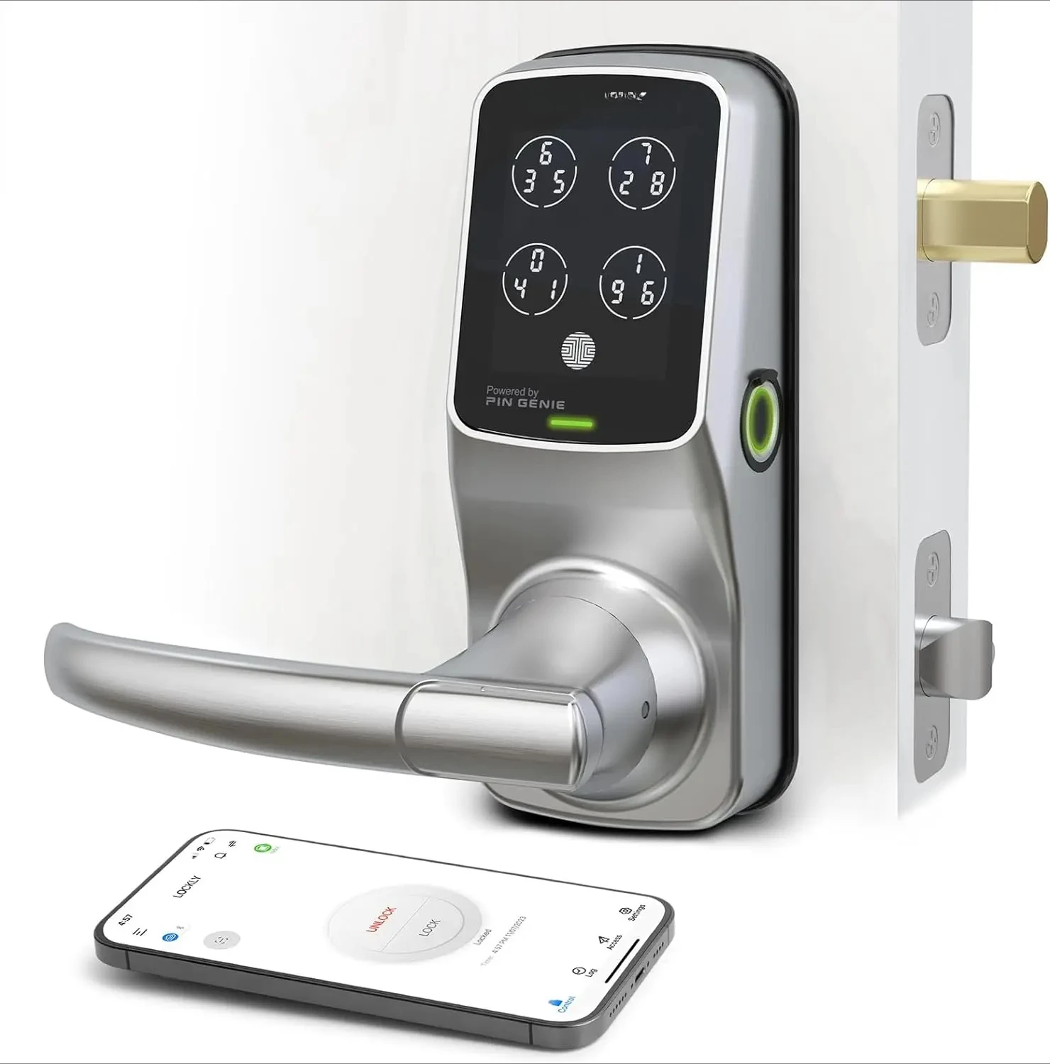 Deadbolt+Latch (PGD678W), Front Door Handle and Deadbolt Set, 3D Biometric Fingerprint Sensor