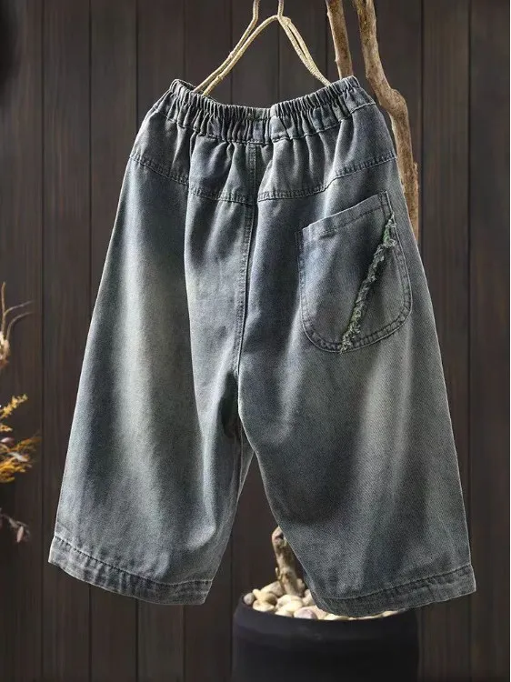 

Women's Loose Fit ort Jeans orts Summer Thin Six-Foot Pants Casual Elastic Waist Harem Trousers Trendy Casual orts