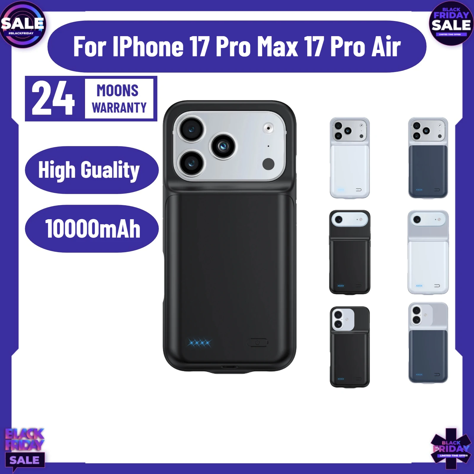 

10000mAh Smart Battery Charger Case for IPhone 17 Pro Max 17 Pro Air Power Bank External Battery Charging Cover Batterie