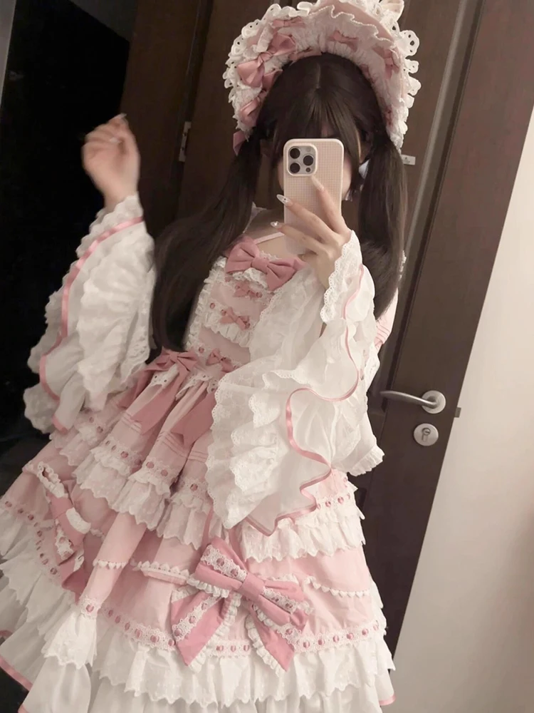 Lolita rose Style Ballet élégant mignon dentelle robe de princesse Vintage Lolita robe Halloween Kawaii robe gothique Lolita rose robes
