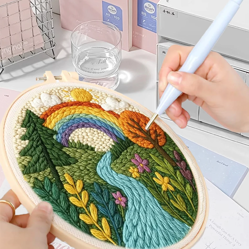 

GATYZTORY punch embroidery needle Art and crafts with needles For Beginner scenery Picture Gift Diy 20x20cm punch needle package