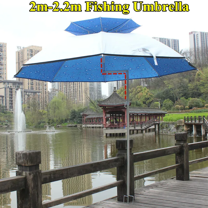 Outdoor Camping Fishing Umbrella with Wall Cloth Apron 2-2.2m Large Foldable Rain Proof Sun Shade Beach Umbrella Awning Shelter