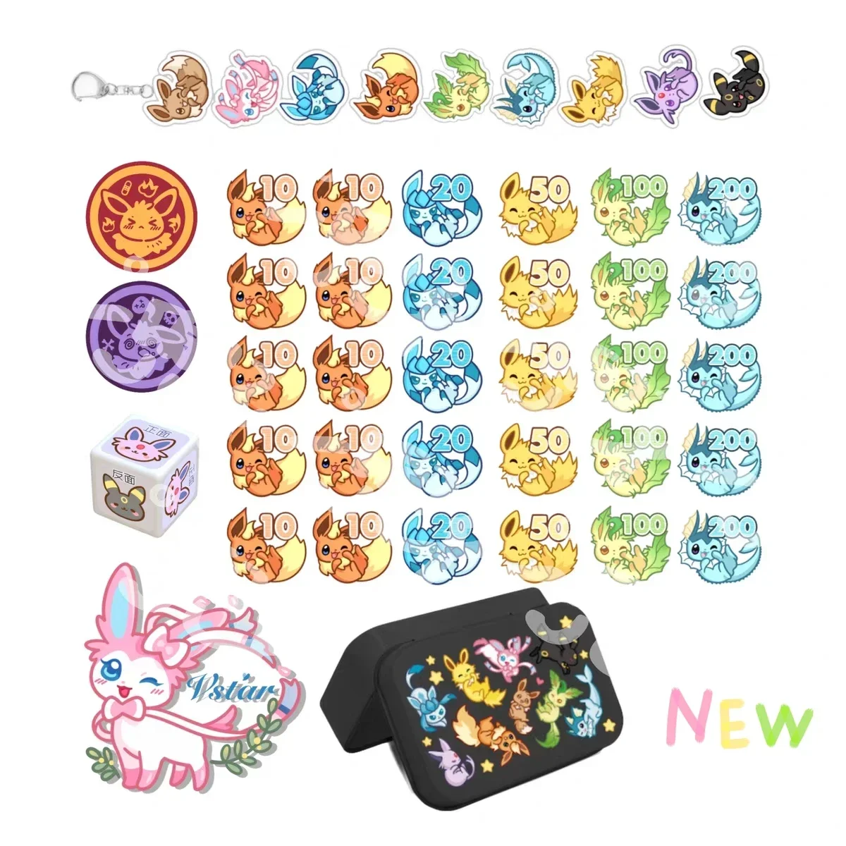 PTCG Pokemon Match Scoring Damage Counter Damage Indicator Double-sided Role-playing Game Eeveelution Keychain Fourteenth Wave