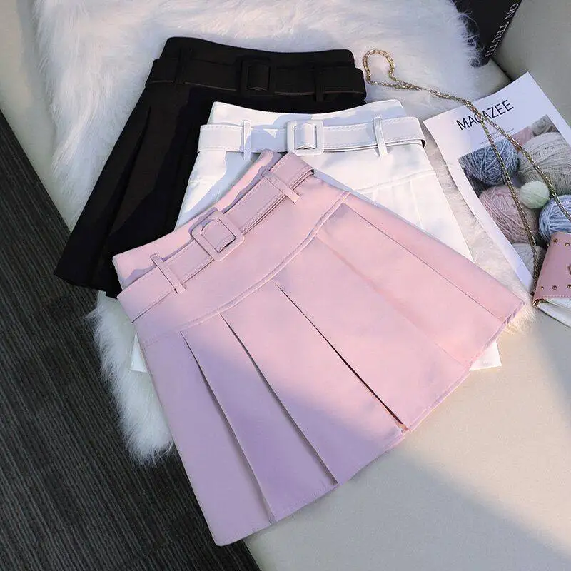 Femmes rose a-ligne Mini jupe Vintage années 2000 Y2k Gyaru jupe plissée Harajuku Style coréen jupes avec ceinture vêtements printemps été