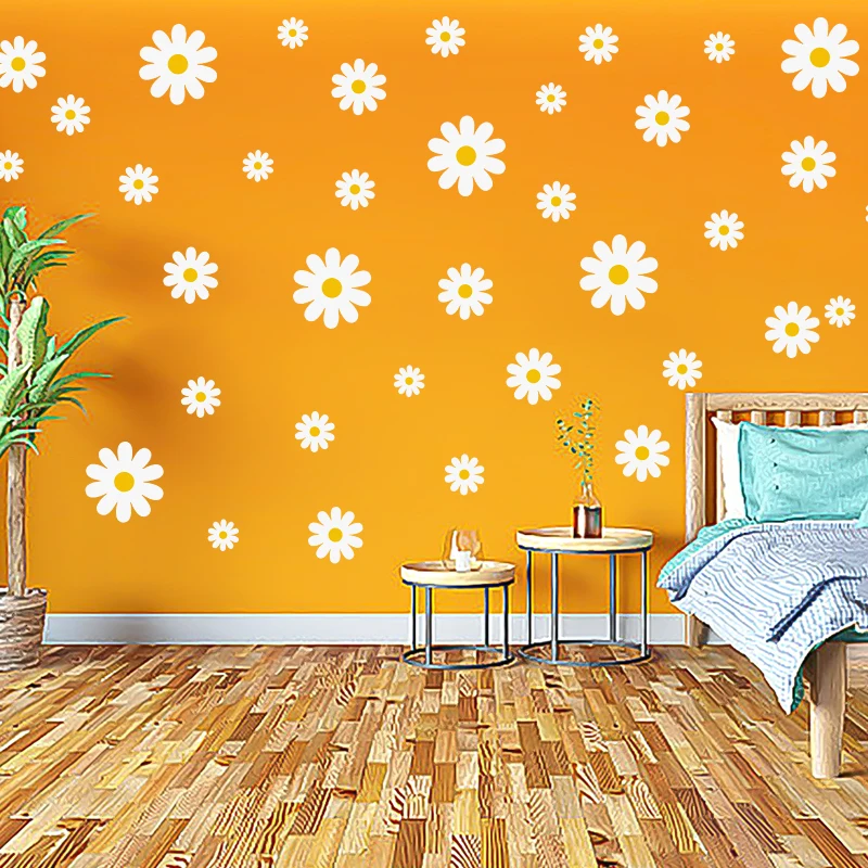 14/34Pcs White Daisy Flowers Wall Stickers For Bedroom Living Decor Baby Room Girl Bedroom Art Wall Stickers Decoration