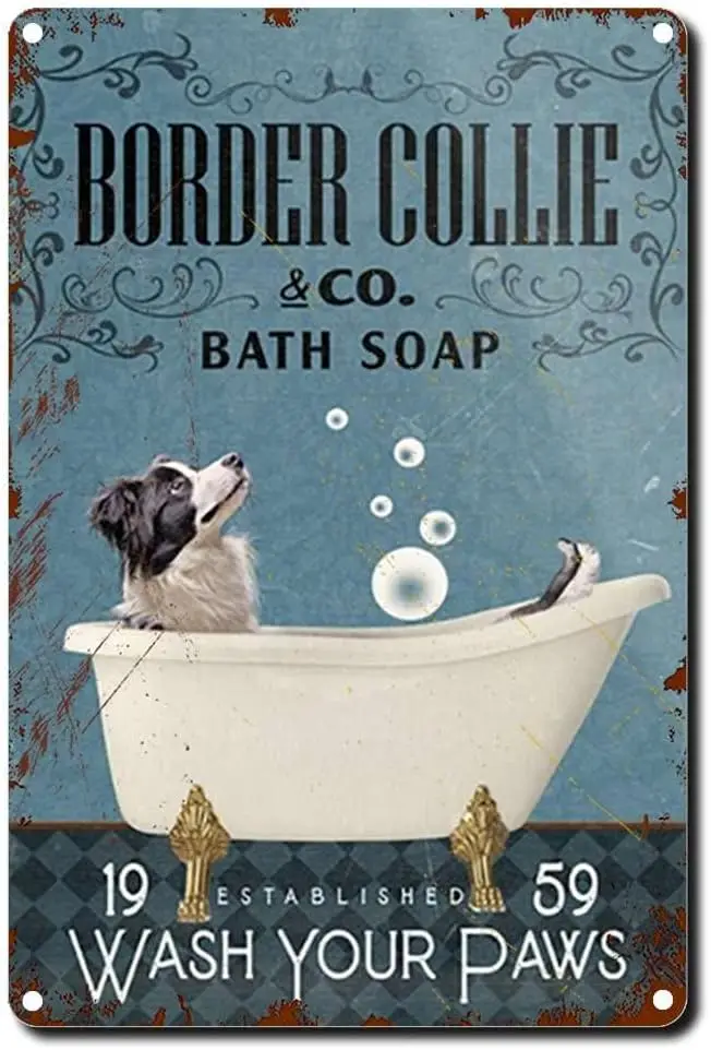 Tin Sign Border Collie Enthusiast Border Collie Company Wall Art for Coffee Shop Bathroom Home Decor Vintage Metal Tin Sign Wall