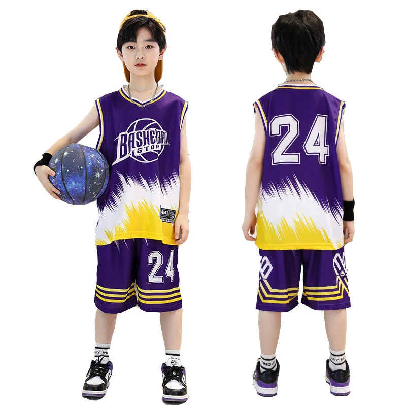 Maillot de Basket-Ball pour Garçon de 4 à 14 Ans, Tenue de dehors d'Été à vaccage Rapide, Ensemble de 2 Pièces avec FIBVset et Pantalon Court, 2023