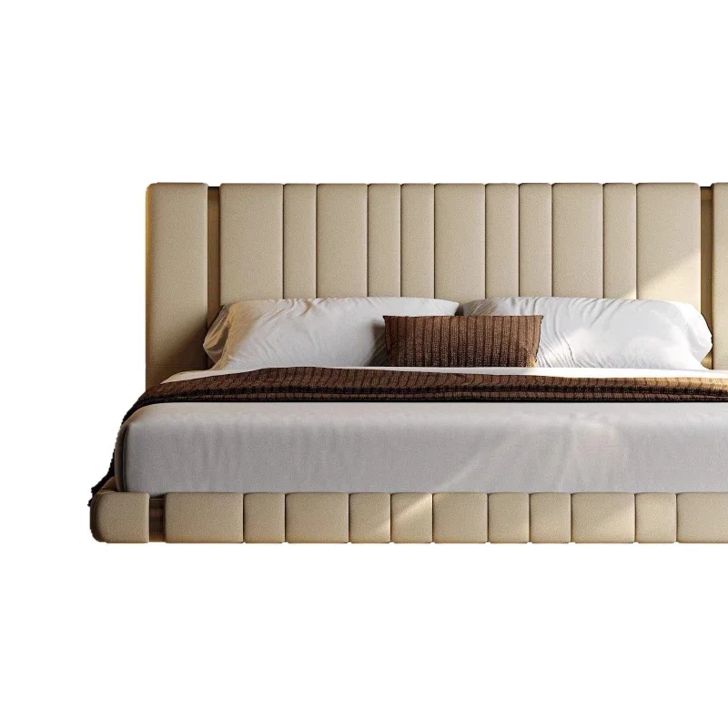 

Piano key suspension bed master bedroom villa large flat master bedroom Italian minimalist full leather