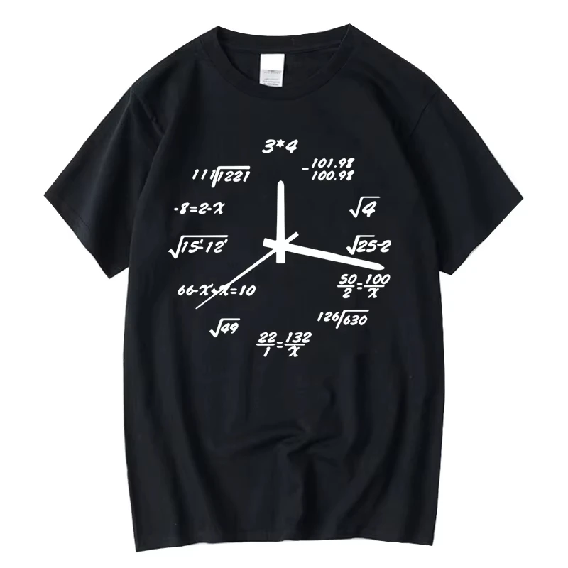 Men's T-shirt Cotton Casual Funny Math Clock Print Summer Loose O-neck T Shirt for Men Short Sleeve T-shirt Male Tops