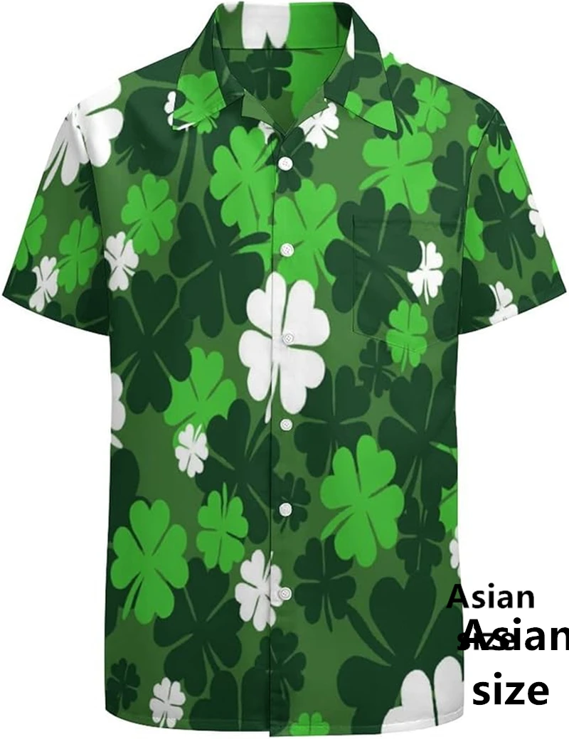 

Mens St. Patricks Day Shirts 3D Print Four Leaf Clover Graphic Short Sleeved Shirt Women Fashion Street Wear Button Shirt Blouse