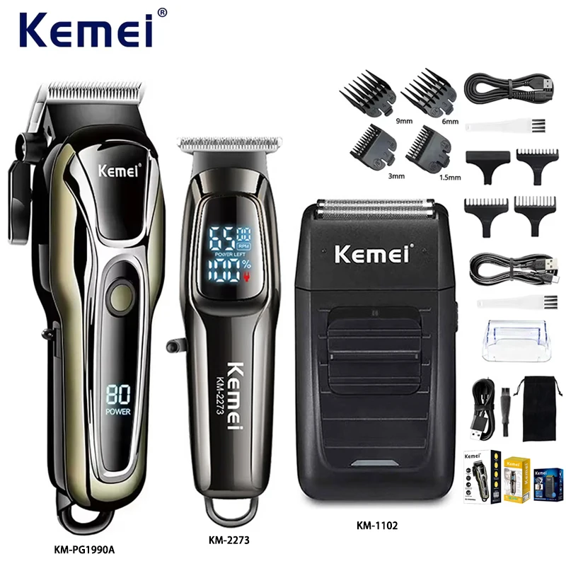 Kemei professionnel électrique tondeuse à cheveux Kit tondeuse Rechargeable rasoir pour hommes USB charge barbe rasoir KM-PG1990A 2273 1102
