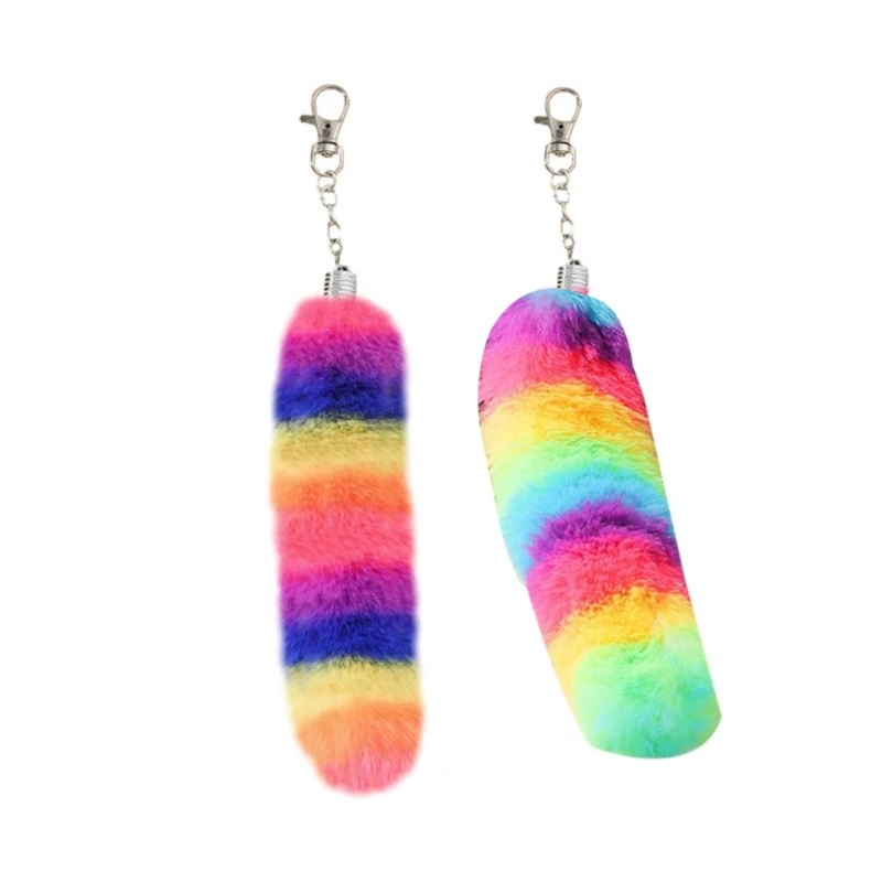 Furry Rainbow Tail Keychain Plush Car Keyring Ornament School Backpack Pendants