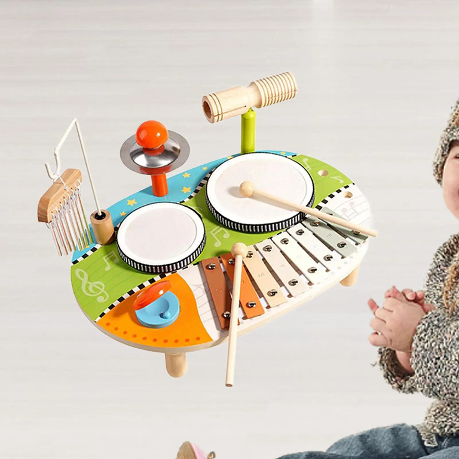 Wooden Xylophone Toy Wood Percussion Toy Montessori Instruments Toys Set for Children Preschool Kindergarten Holiday Present