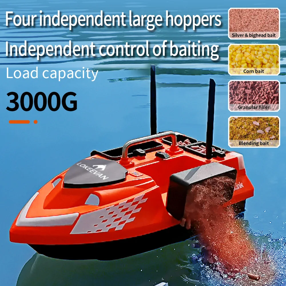 RC Angelköderboot mit GPS+Beidou, 12000mAh Akku, 4 Futterkammern, große Kapazität, 500m automatische Rückkehr bei verlorener/Stärke-entfehlter Batterie, 160 Punkte, Tempomat-Funktion