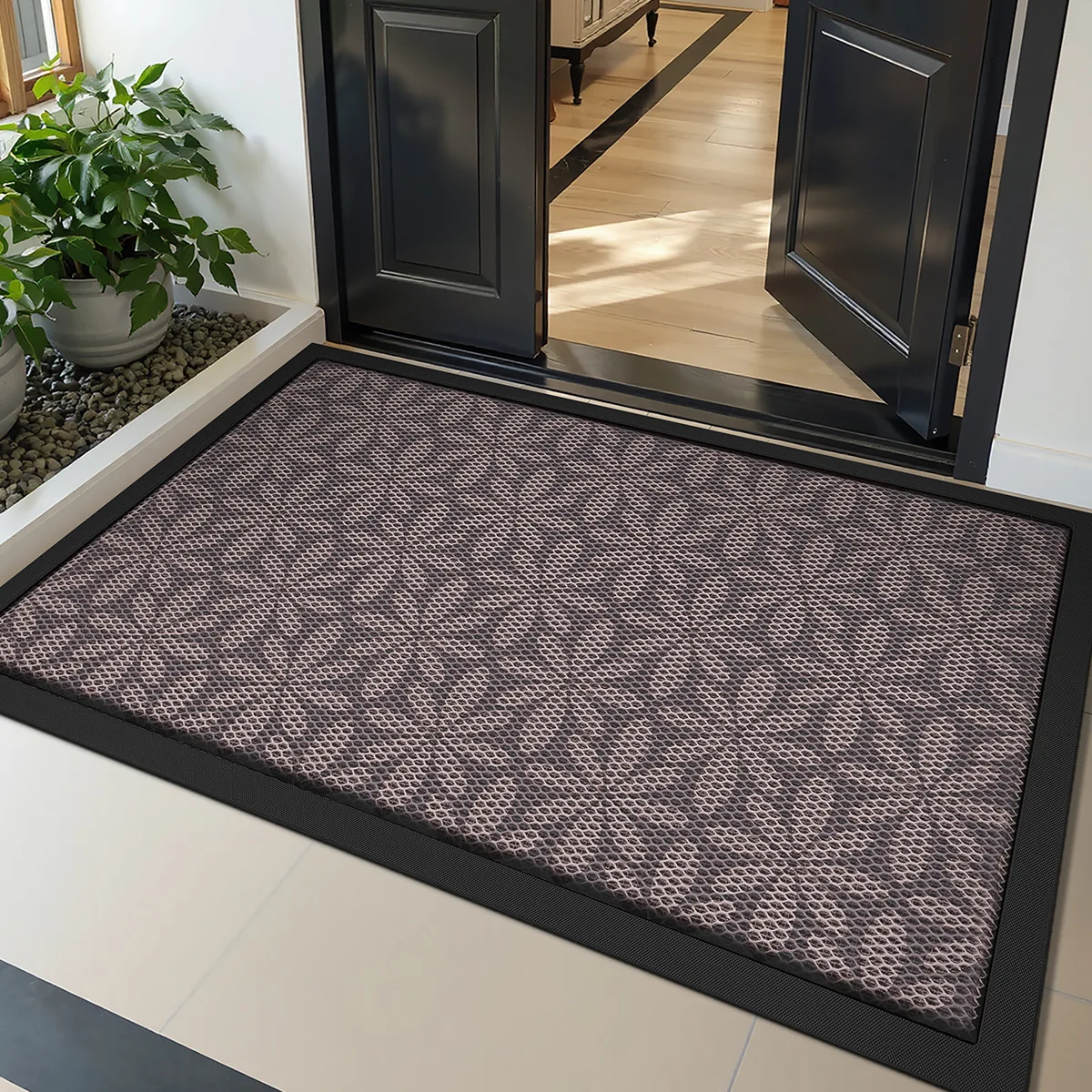 

Dajiang Luxury Artistic Vintage Floral Abstract Door Mat Elastic Silk Dust Removal Entrance Rug Rectangular Home Decor Carpet