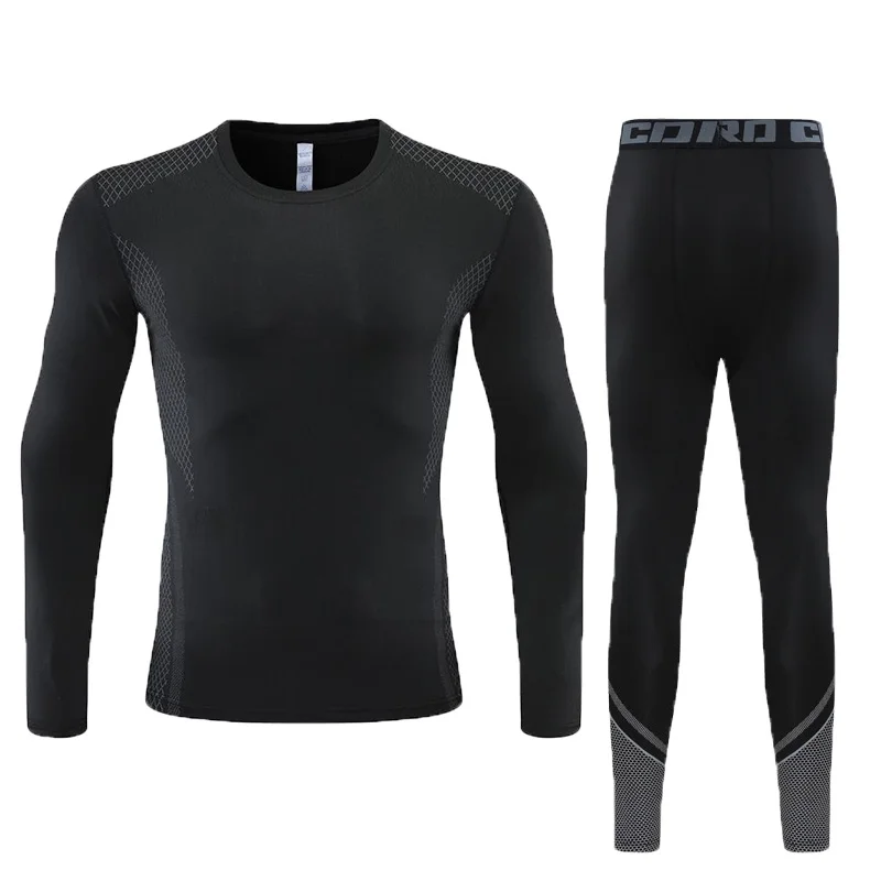 Men Long Sleeve Tracksuits GYM Fitness Tee + Leggings Men's Sport Running Set Yoga Skiing Basketball Football Clothes Suit 102 image 5