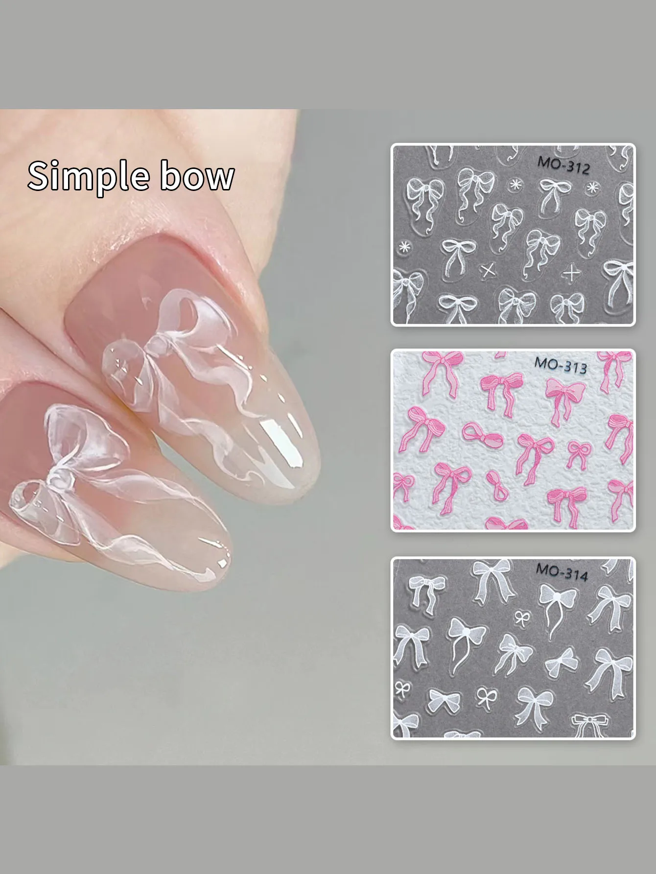 1 Piece 3-Piece set Of Butterfly Nail Stickers Embossed Dimensional Cute Heart Pink White  Butterfly Nail Stickers Decoration