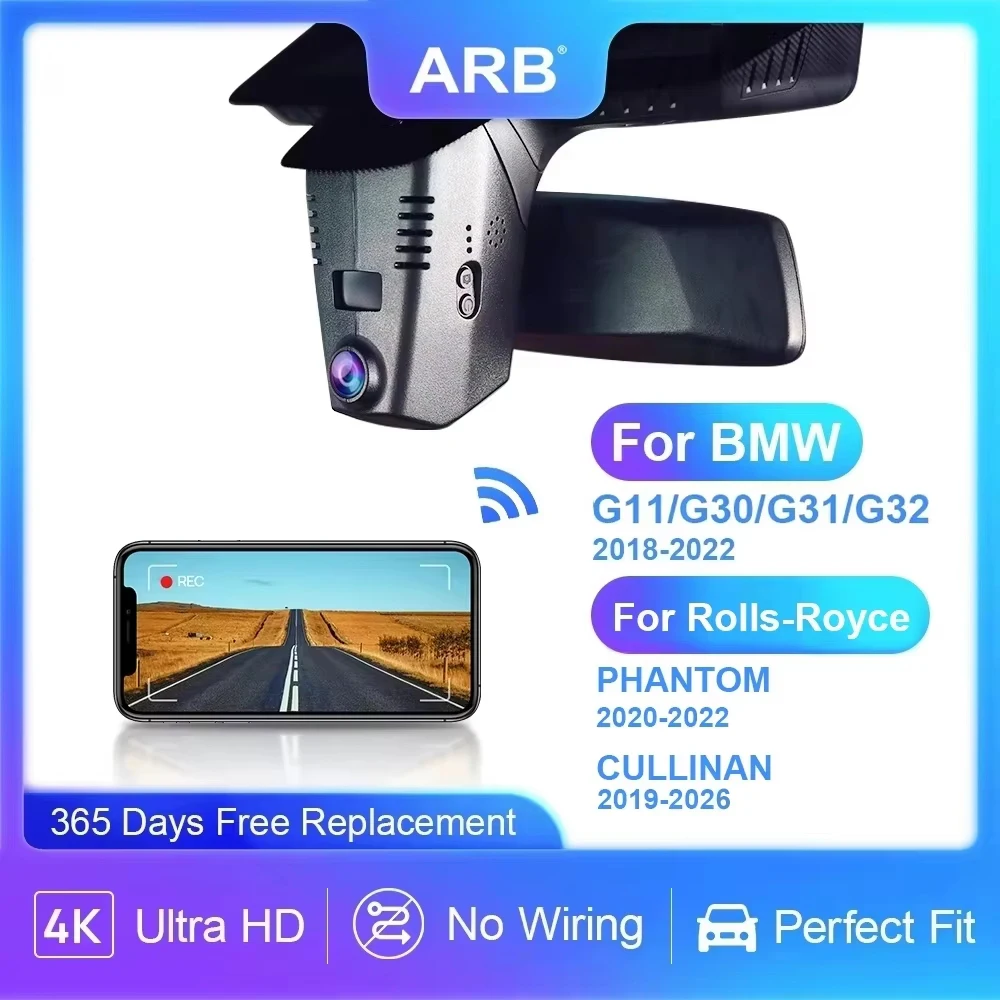 ARB 4K UHD Dash Cam para BMW 5 Serie 6 GT 7 Serie G30/G11/G31/G32, para Rolls-Royce PHANTOM / CULLINAN, Control de aplicaciones WiFi