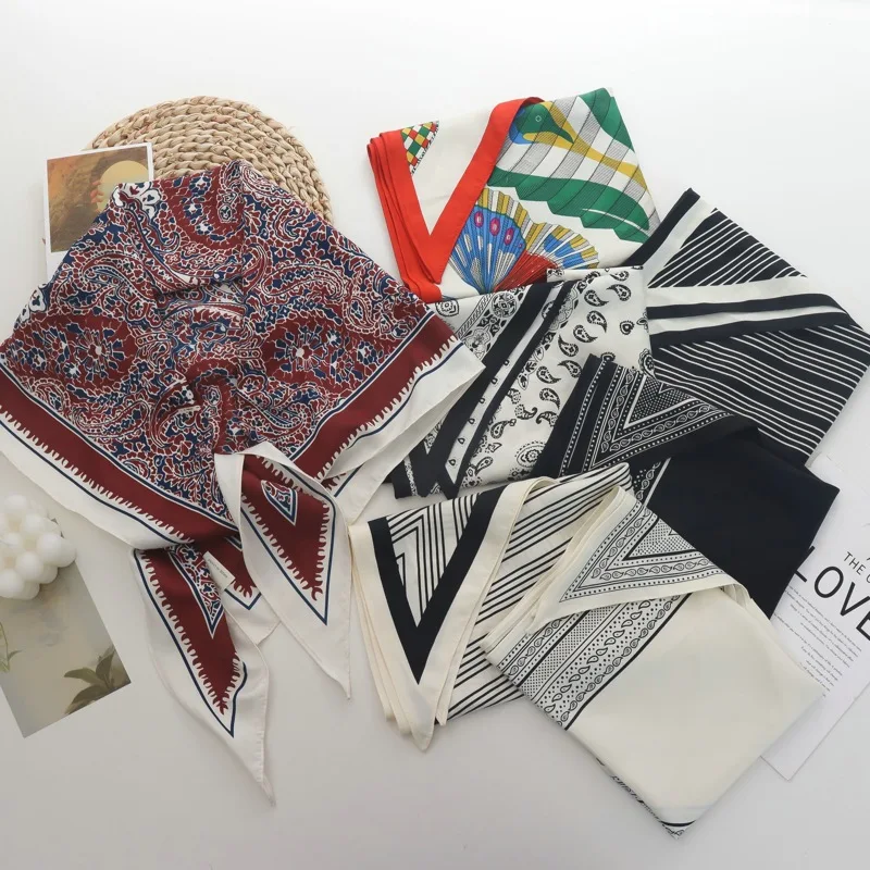European-Style Printed Triangular Binder Twill Artificial Silk Strip Silk Scarf Decoration Headscarf Tube Top Shirt Scarf Scarf