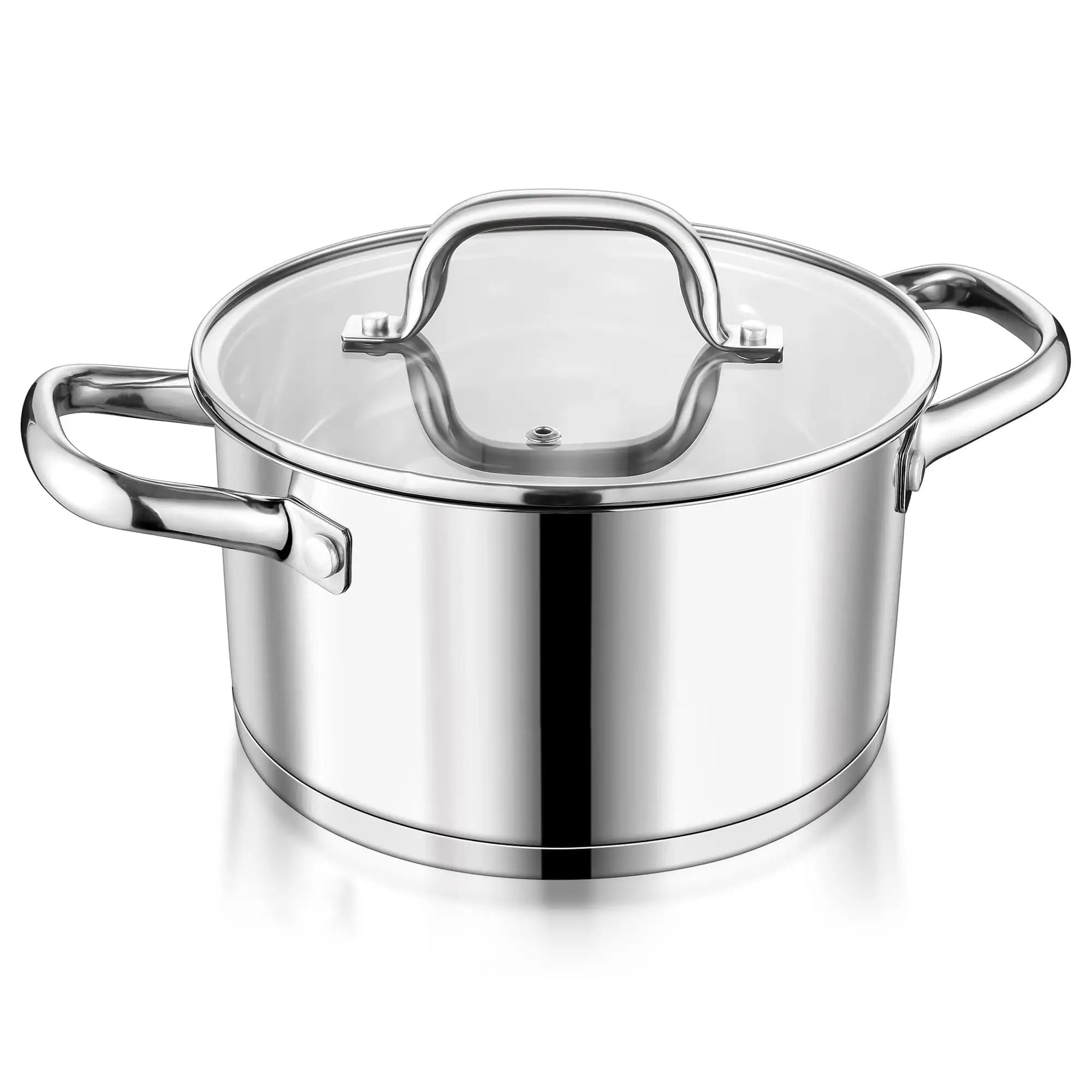 

3 Tri Ply Stainless Steel 4QT Stock Pot With Lid Dishwasher Safe Cooking Pot For Induction Gas Electric Stove Soup Spaghetti Home Kitchen Cookware