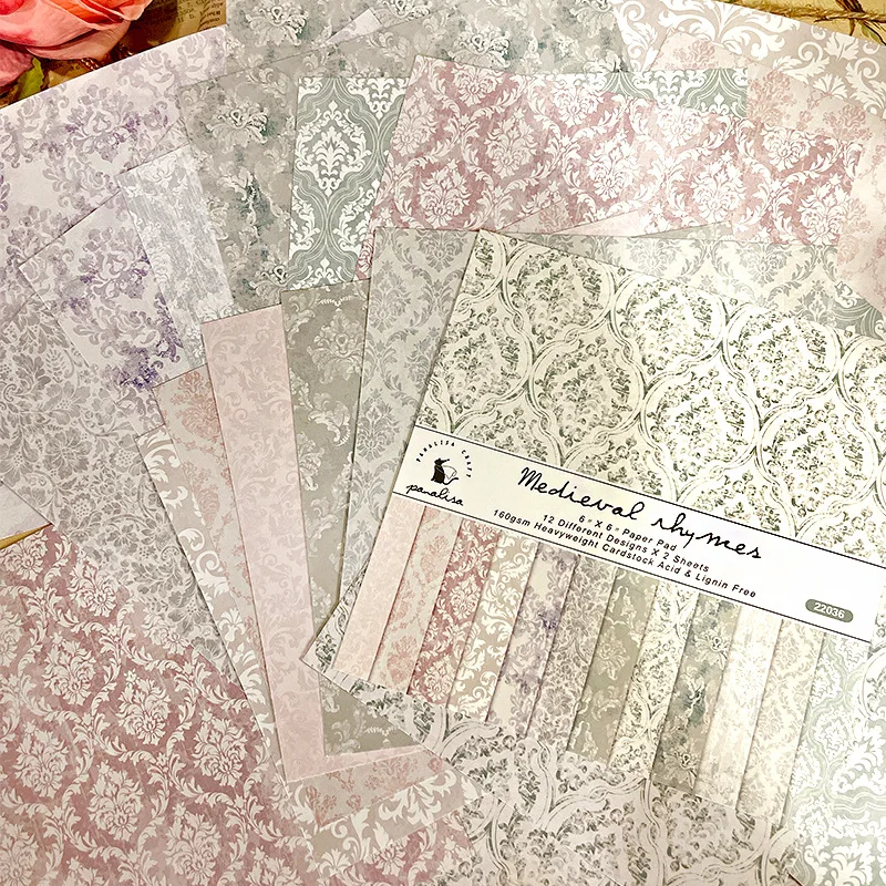 Material de patrón barroco de 12 hojas, papel artesanal, papel de arte hecho a mano, almohadilla de fondo, fabricación de tarjetas, paquete de Material de álbum de recortes