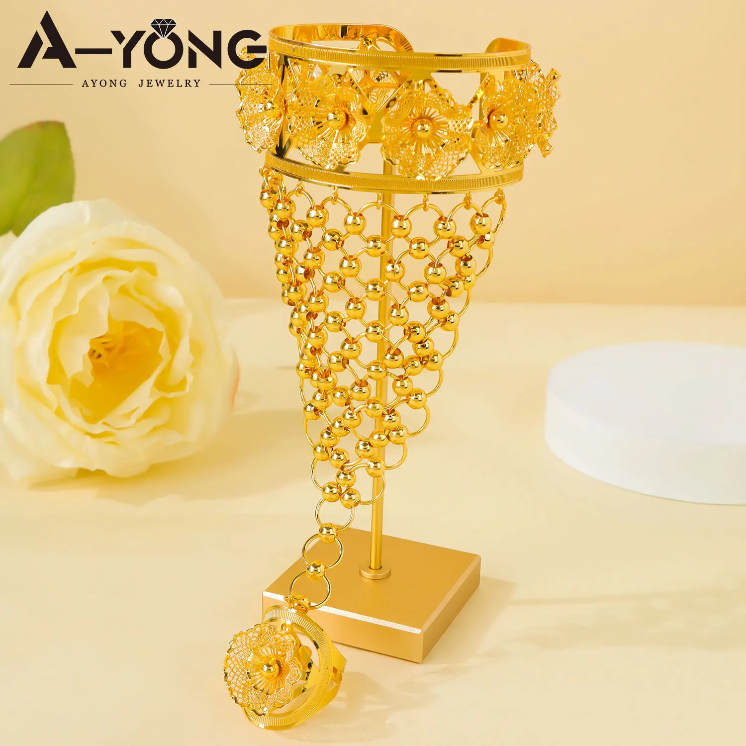 Äthiopisches Brautschmuck-Set Habesha Mode Hohles Armband mit Ring Ohrringe Afrikanischer Damenschmuck für Veranstaltungen und Partys – Detail 9