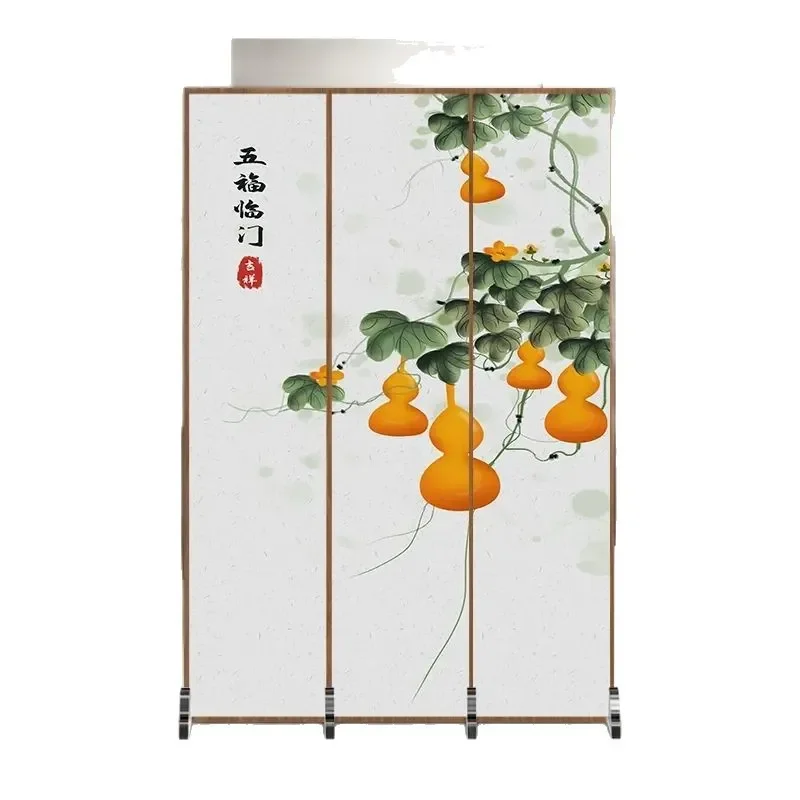 New Chinese Solid Wood Fabric Movable Partition Screen for Living Room Entryway Home Decorative Privacy Shield