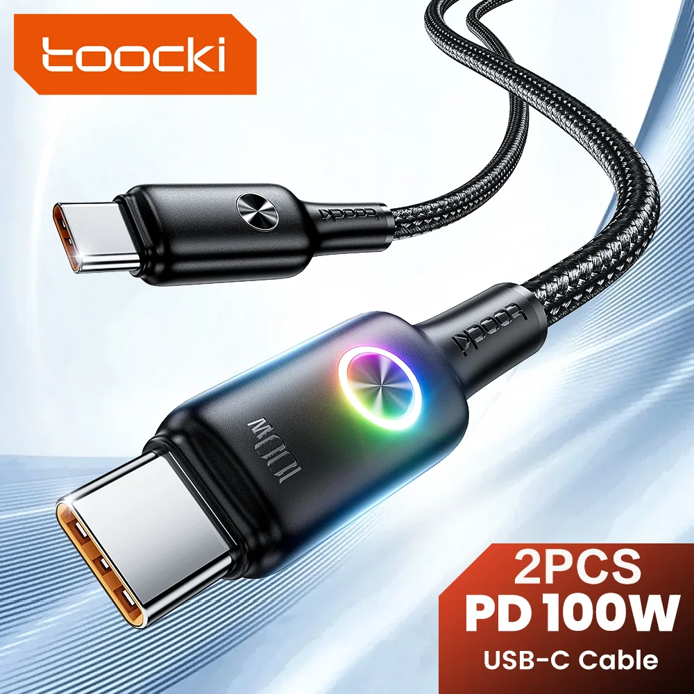 

Toocki 2PCS 100W Type C To Type C Cable For Samsung S24 Ultra S23 Huawei P70 Xiaomi 14 Laptop Fast Charging LED Indicator Cables