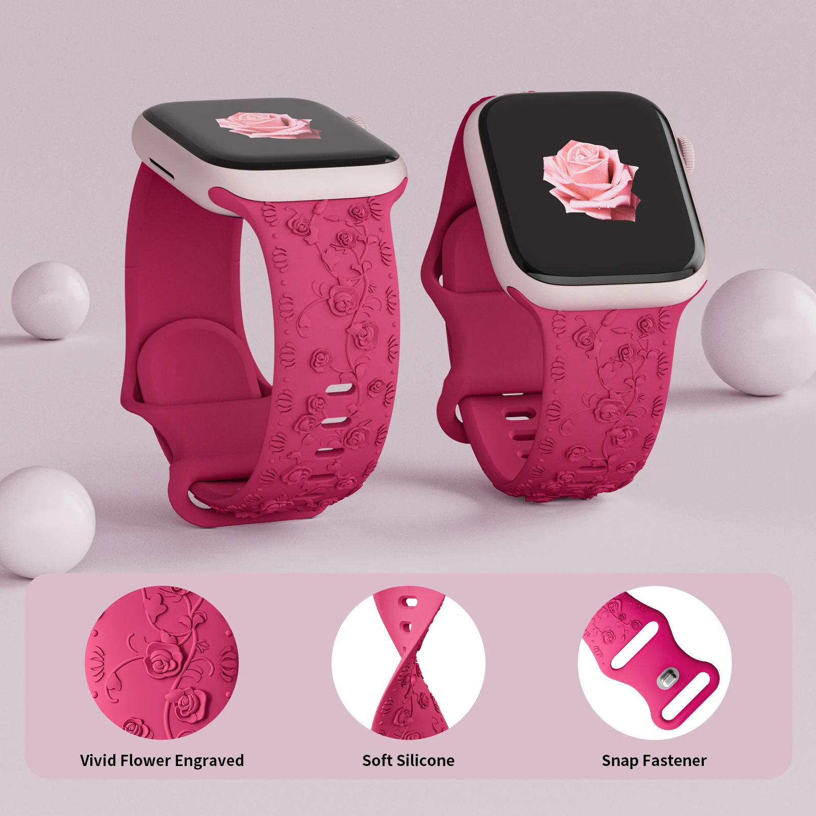 Für Apple Watch Armband 42mm 41 40 45mm 49mm 44mm Blumen-Gravur Armband Correa für iWatch Series 12 11 10 9 7 SE 6 8 Ultra4 – Detail 6