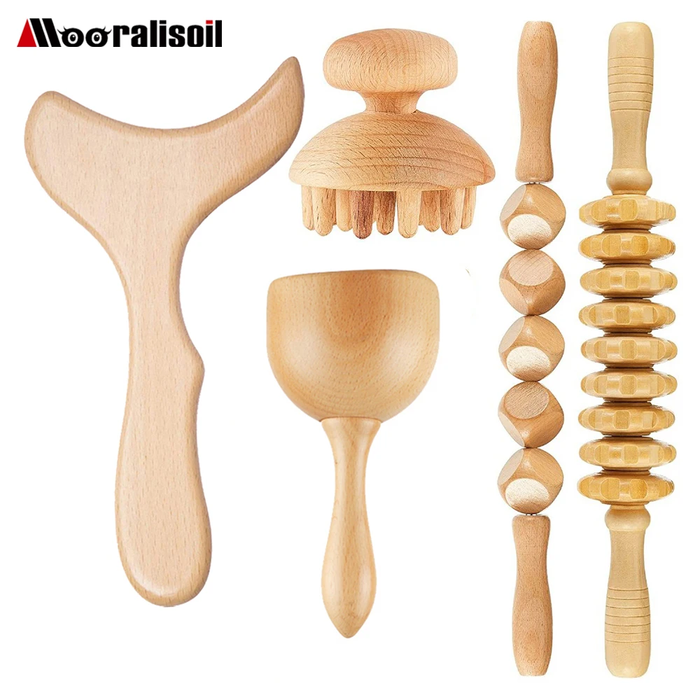 

5Pcs Wood Massager Wooden Therapy Tools Maderoterapia Kit Scraping Rolling Massager For Lymphatic Drainage Anti-Cellulite