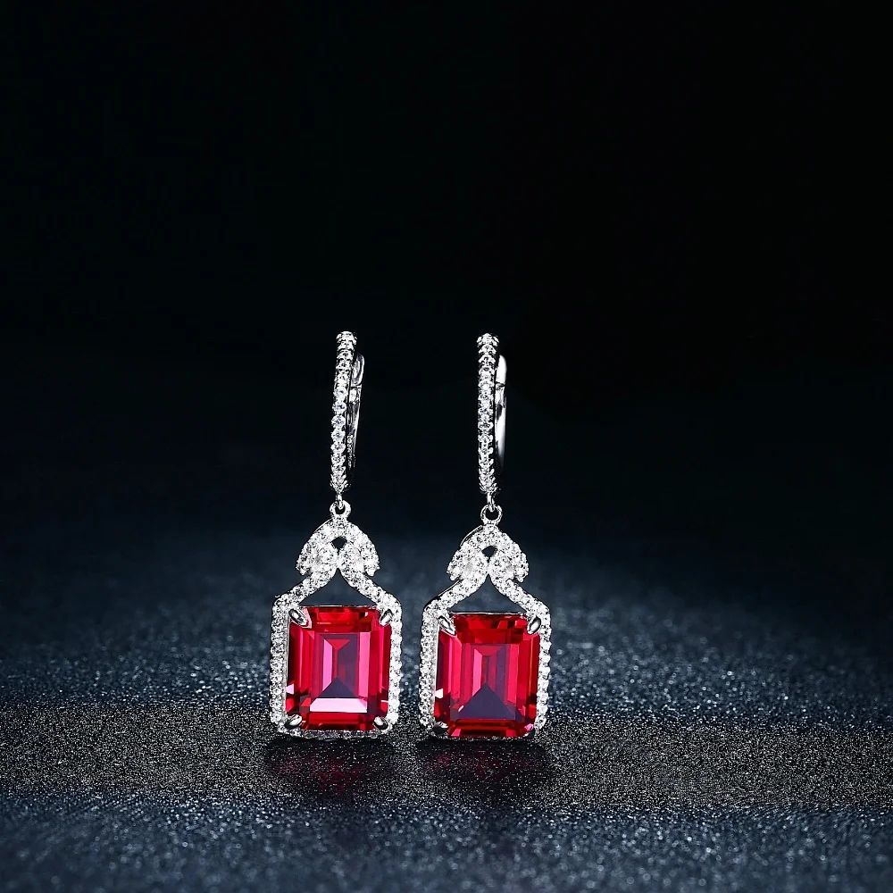 CHARMING Fashion 5.0Ct Created Ruby Sapphire Earring Original 925 Sterling Silver for Women Octagon Cut Daily Party Jewelry Gift
