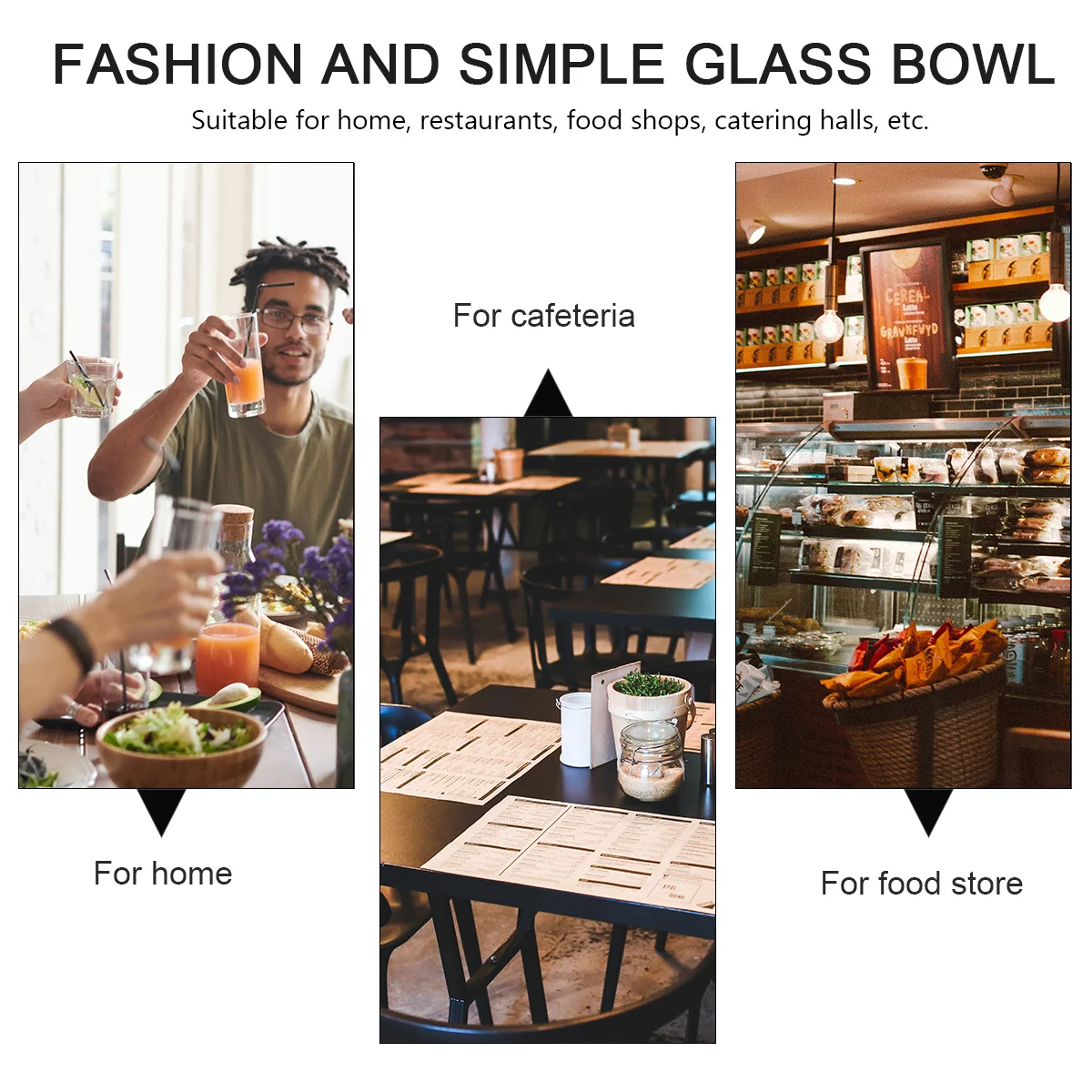 

2Pcs Transparent Glass Salad Bowls Portable Handle Design for Soup Fruit Snacks Serving Dish Household Use Glass Salad Bowl