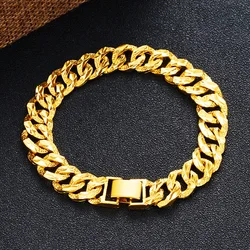 Real 14K Gold Twisted Chain Bracelet Pure Gold  Hemp Rope Chain for Women Men Vintage Double Button Bracelet Fine Jewelry Gifts